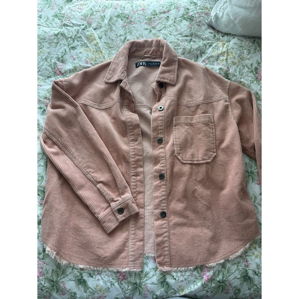 ZARA Women’s‎ XS Corduroy Shirt Jacket Pink Long Sleeve Button Up Shacket Casual